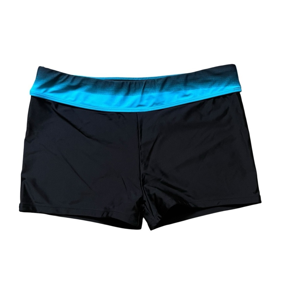 Black Swim Boyshorts with Teal Waistband - Women